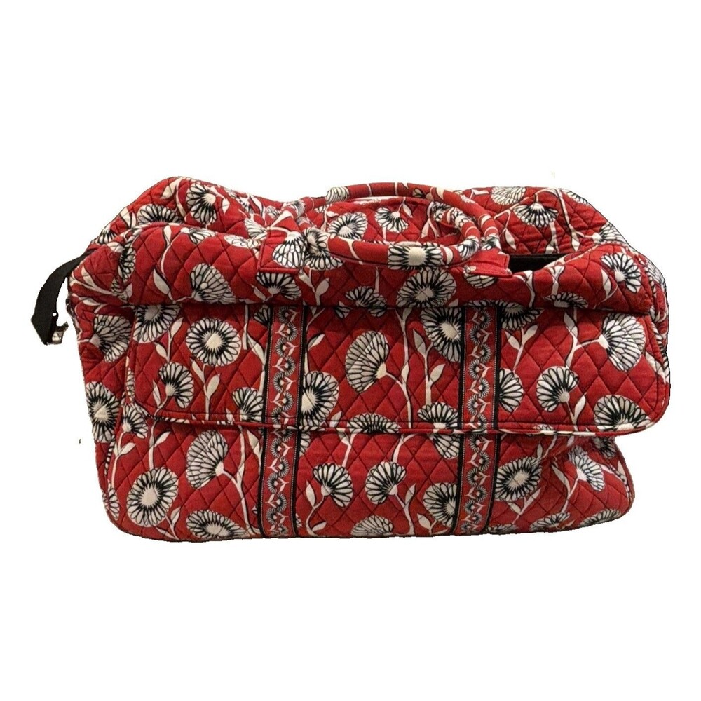 Vera Bradley Quilted Cotton Red Floral Dizzy Daisy Weekender Duffle Bag, Zip